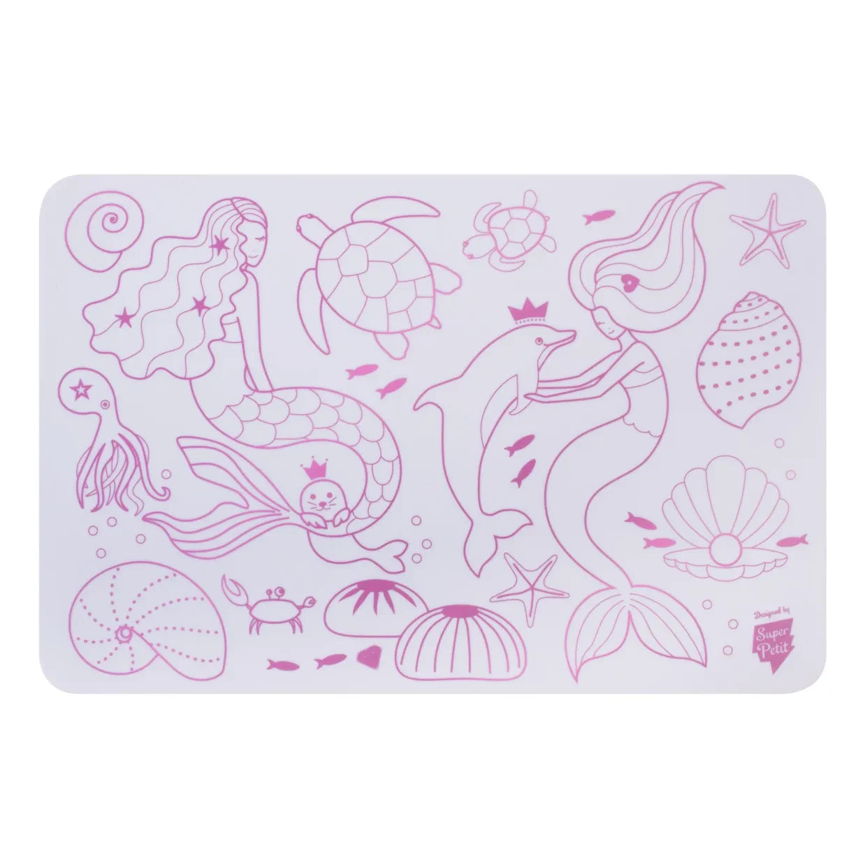 Superpetit - Mini reversible coloring mat with 4 felt-tip pens - Mermaid