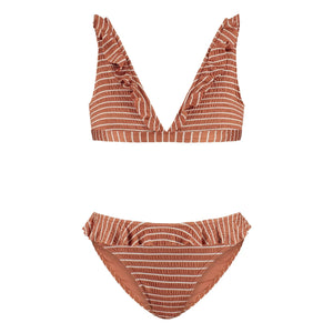 Beachlife - 2 Parça Mayo Çizgili Volanlı Geri Dönüştürülmüş Lifler | Karamel