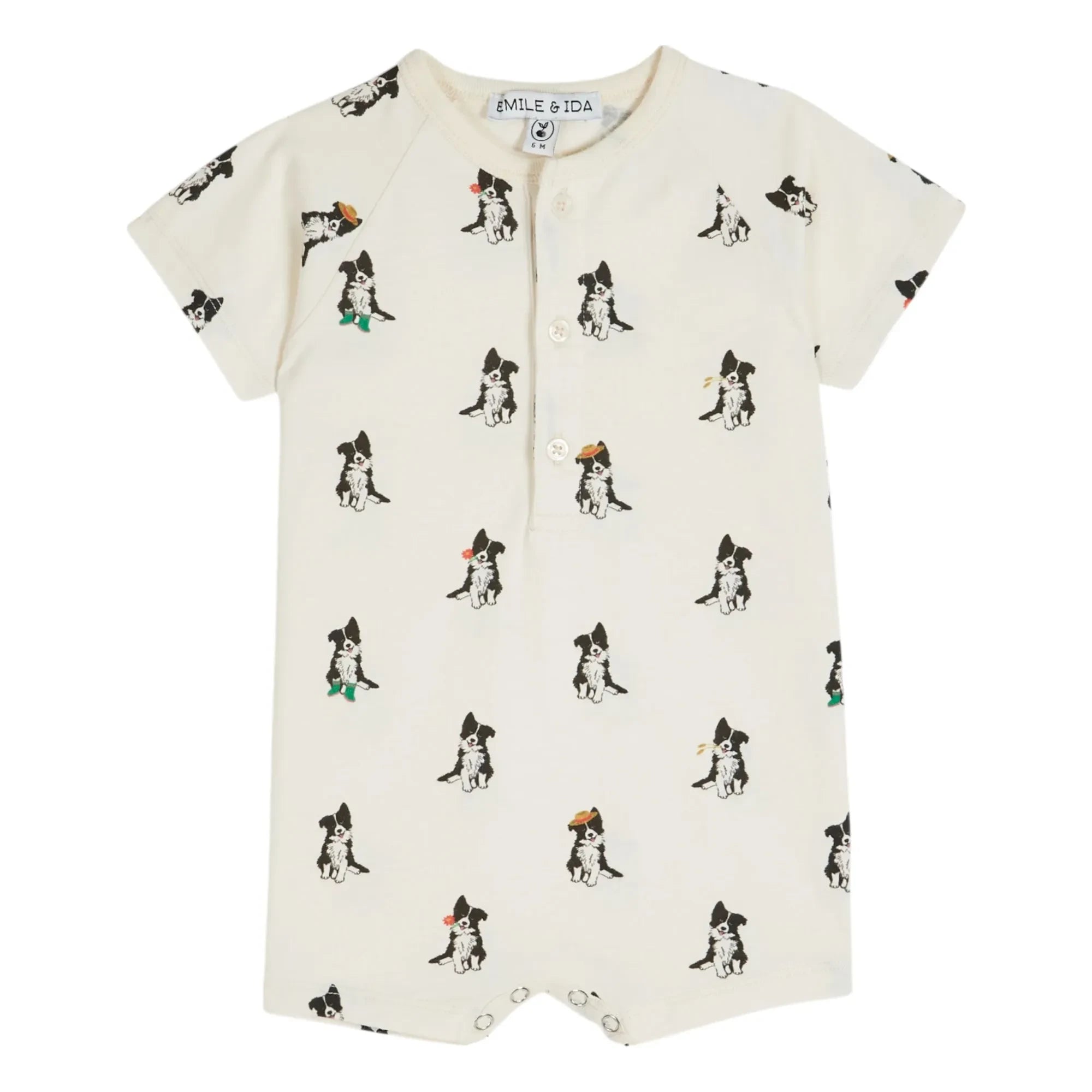 Emile et Ida - Border Collie Organic Cotton Romper | Cream