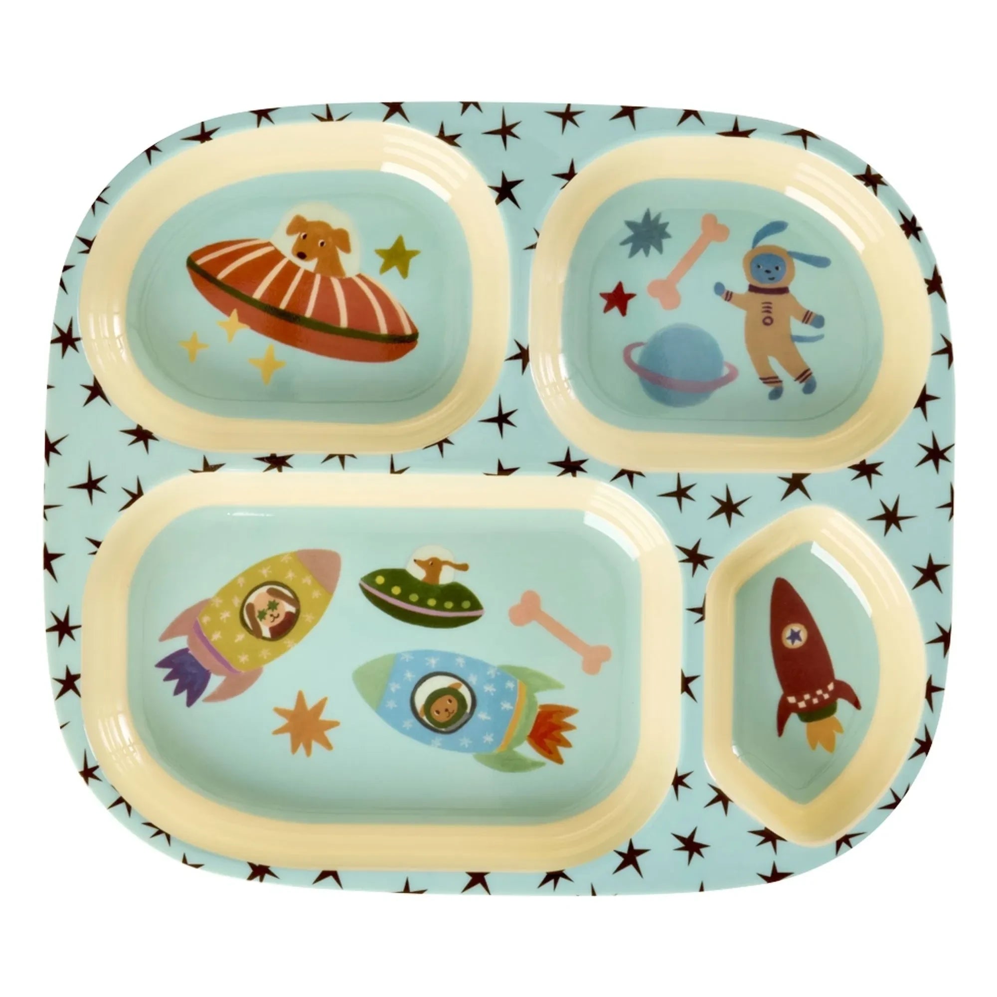 Rice - Chiens de l'Espace melamin bölmeli tabak | Mavi