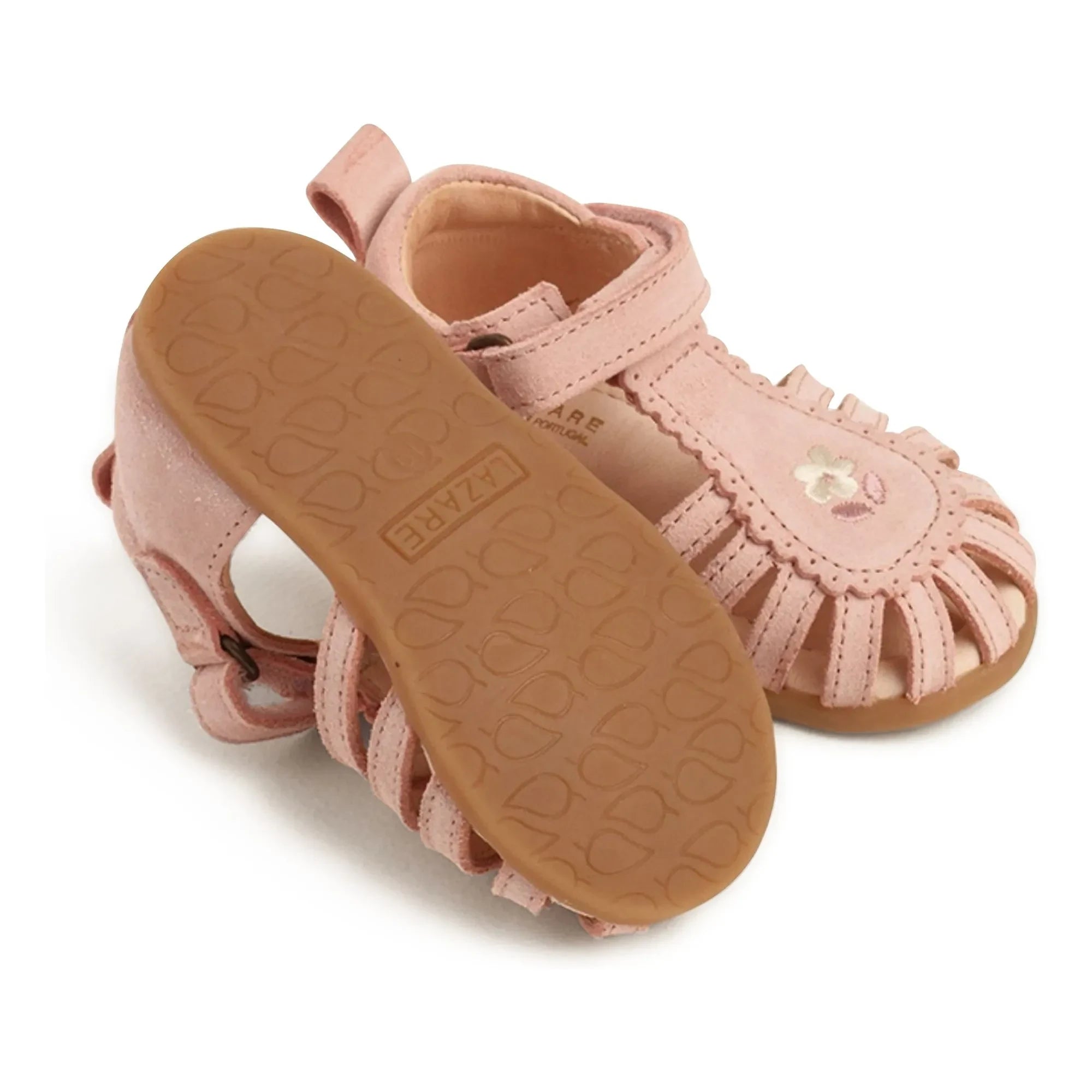 Lazare - Colette Fleur Suede Embroidered Sandals | Powder Pink