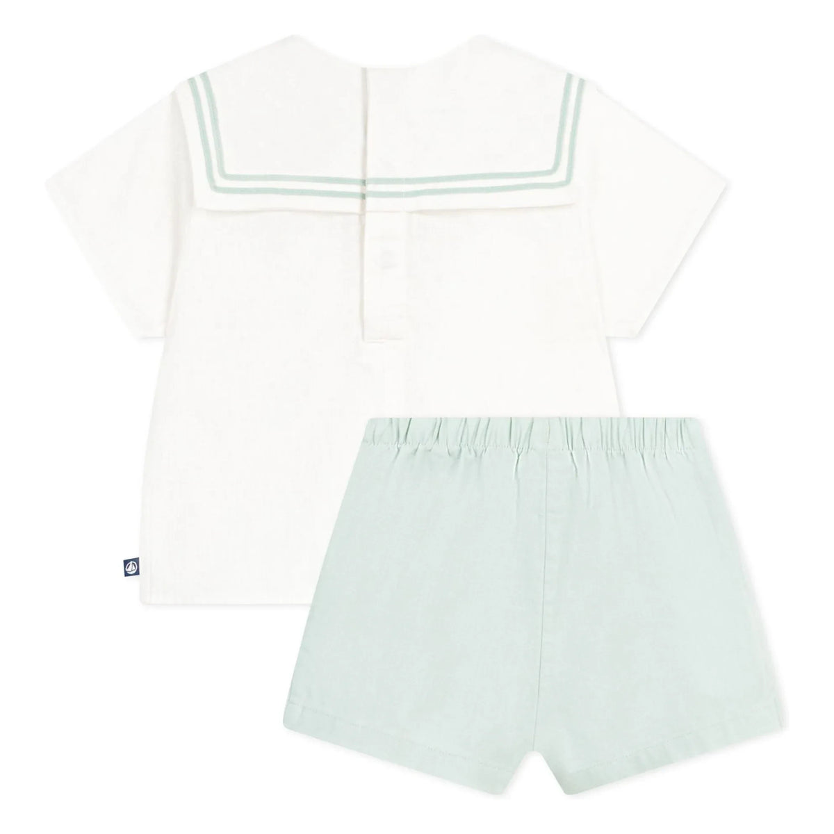 Petit Bateau - Navy Collar Top and Linen Shorts Set | Sage