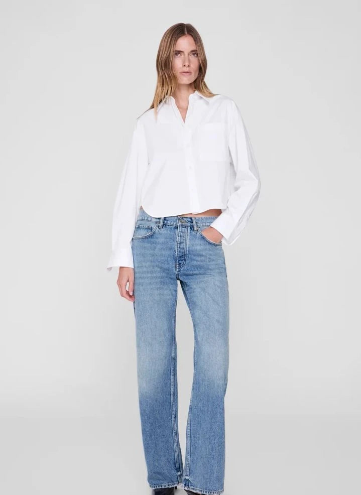 Anine Bing - Scott Cotton Crop Shirt | White