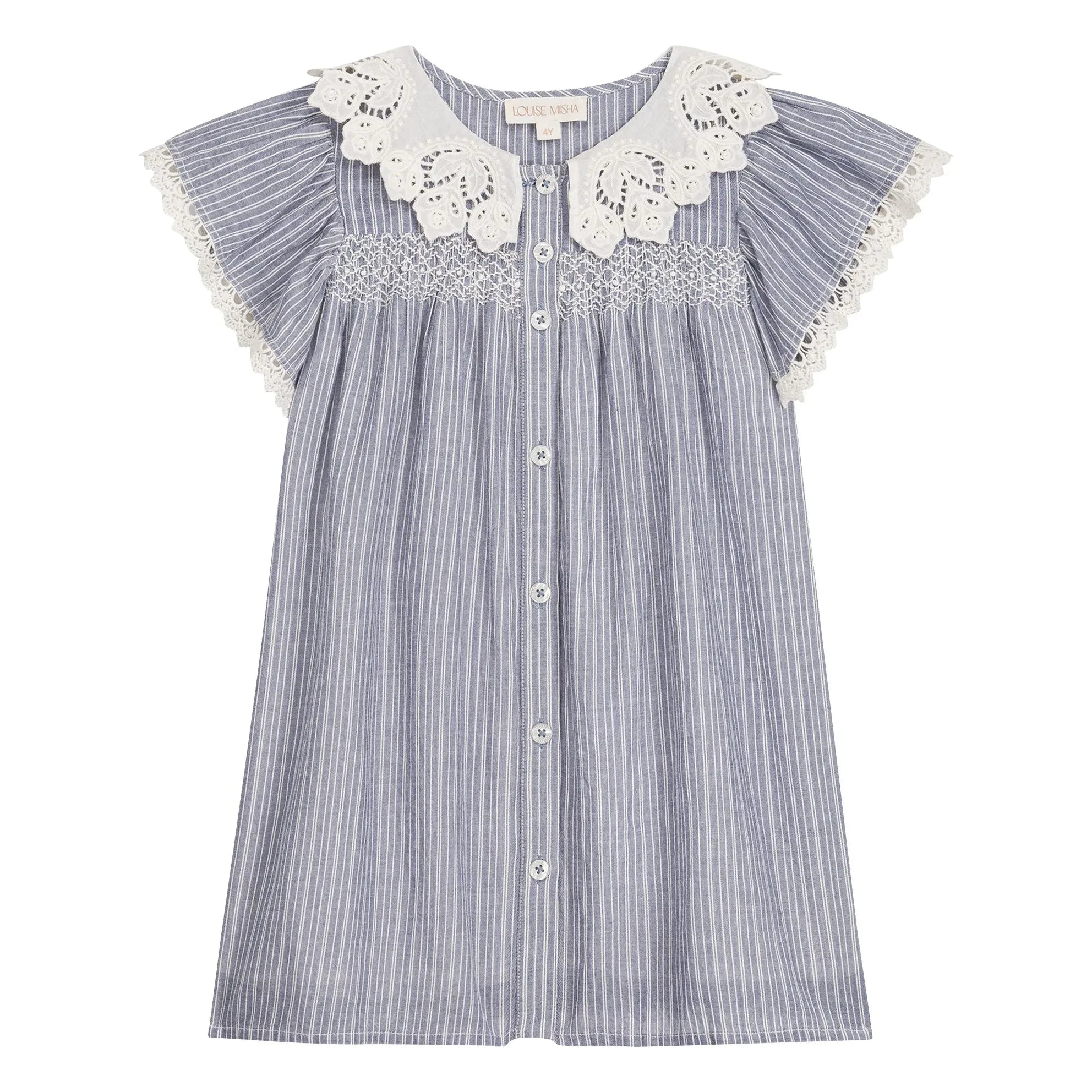 Louise Misha - Arlina Striped Organic Cotton Dress | Blue