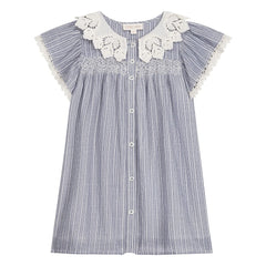 Louise Misha - Arlina Striped Organic Cotton Dress | Blue
