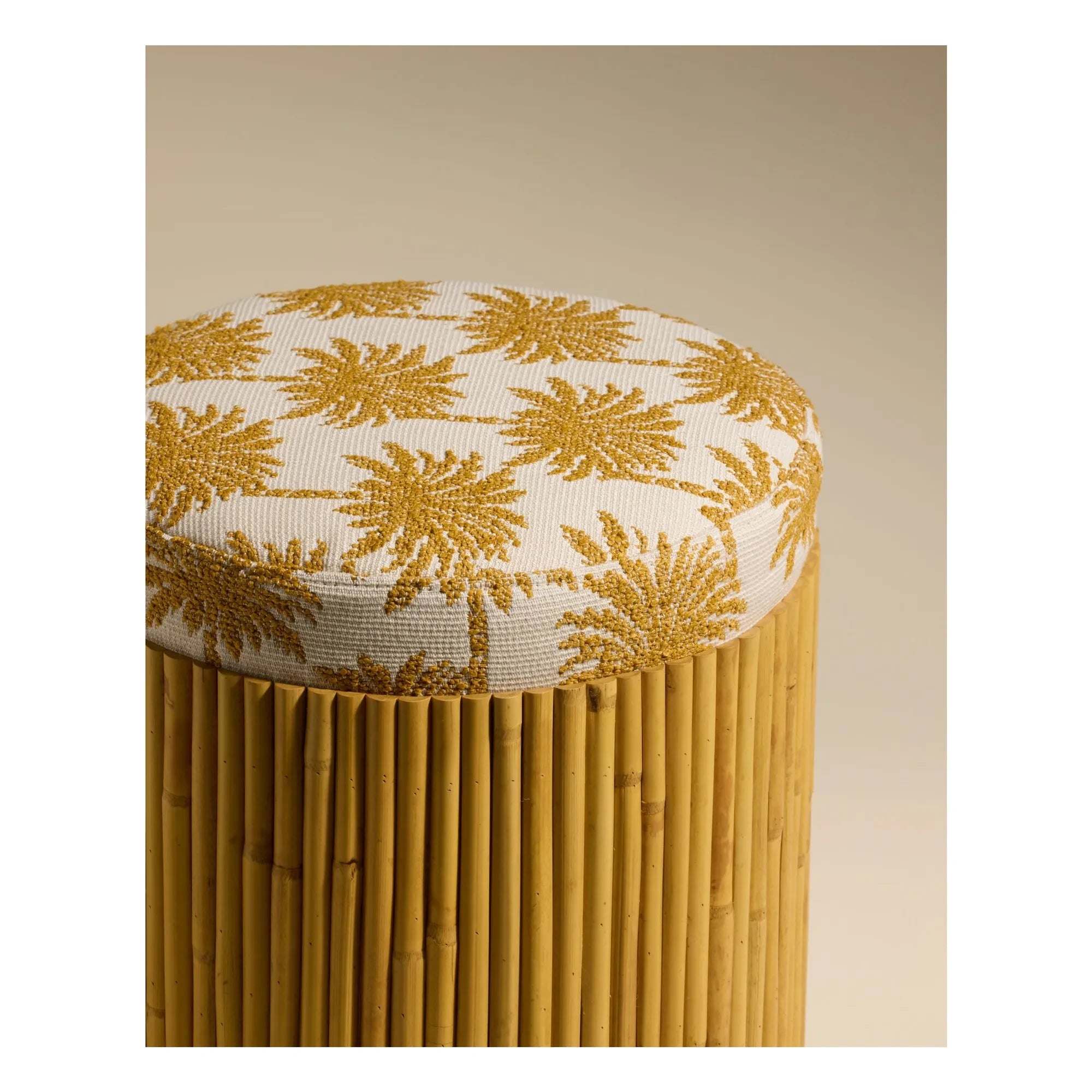 Maison Sarah Lavoine - Riviera Palm Pattern Pouf | Mustard