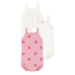 Petit Bateau - 3-Pack Organic Cotton Heart Strap Body Set | Pink