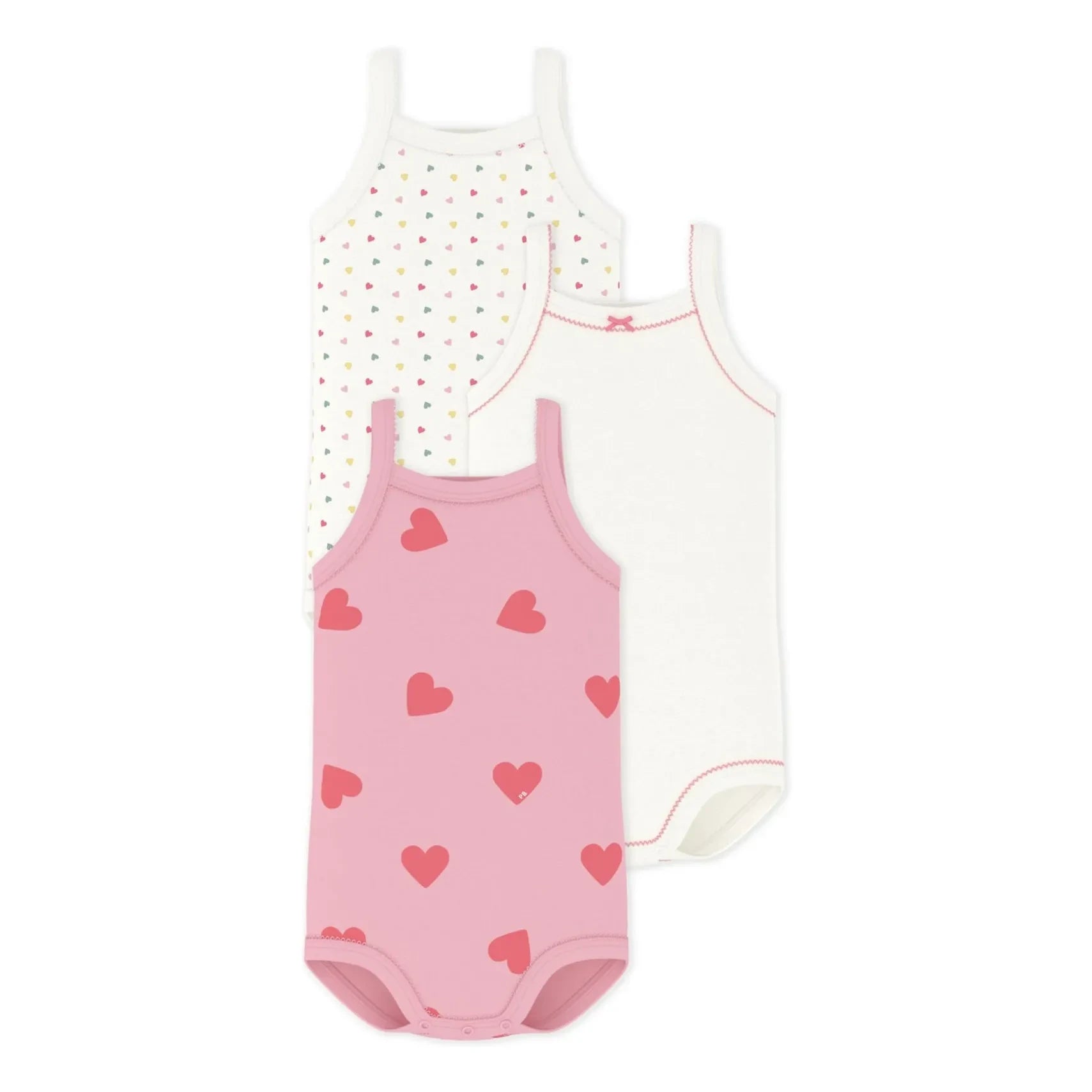 Petit Bateau - 3-Pack Organic Cotton Heart Strap Body Set | Pink