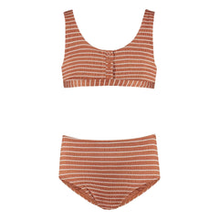 Beachlife - Recycled Fiber Striped Buttoned Swimsuit | Caramel