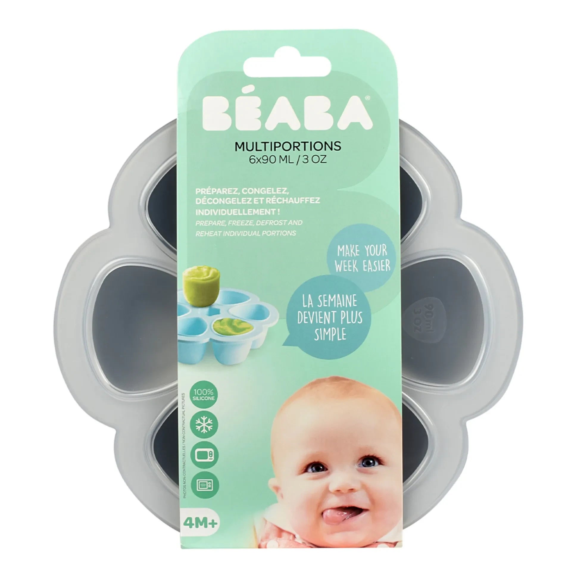 Béaba - Silicone Baby Food Mold - 6 x 90 ml | Light Gray