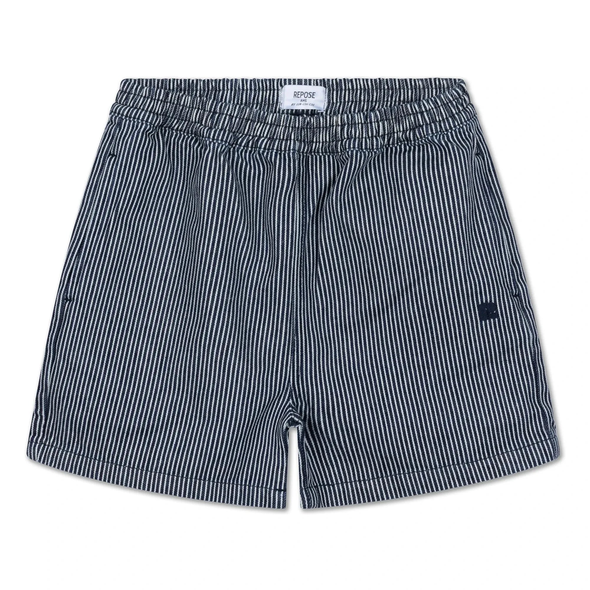 Repose AMS - Striped Organic Cotton Elastic Waist Shorts | Blue