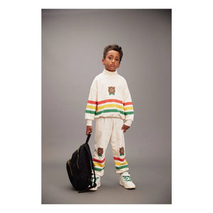 Mini Rodini - Organic Cotton Striped Bear Joggers | Ecru