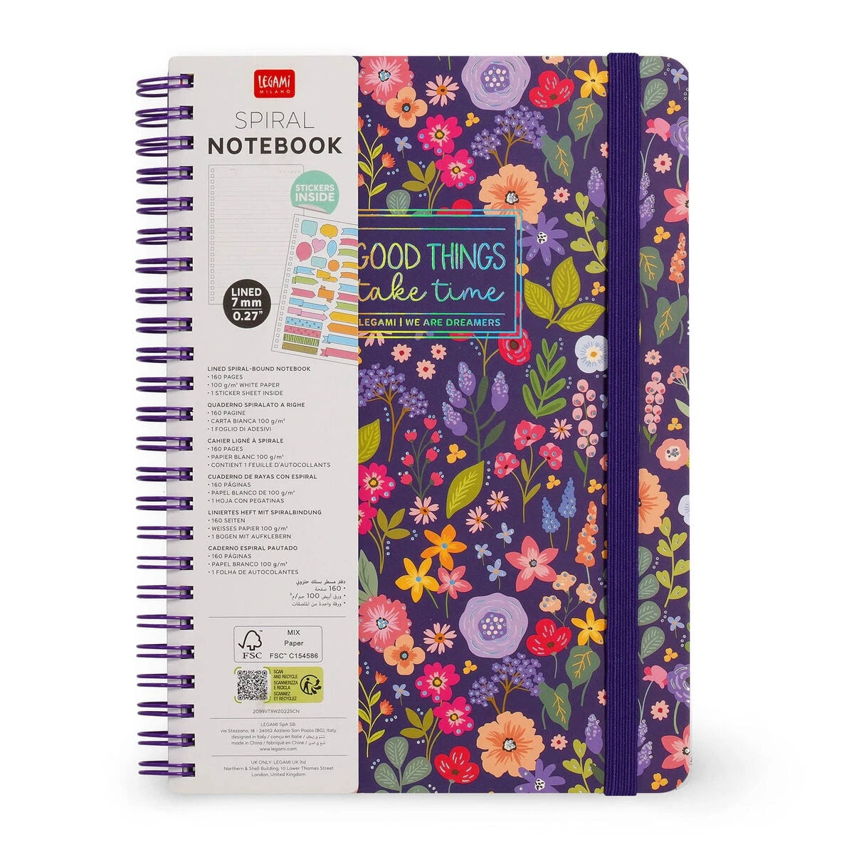 Legami - A5 Lined Defter ile Illustrated Hard Kılıf - Çiçekler - Jotter - Spiral-Bound