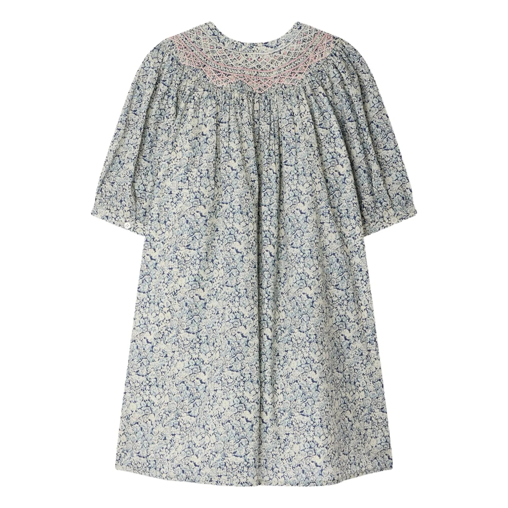 Bonpoint - Ladwiga Fleurie Organic Cotton Drawstring Dress | Prussian Blue
