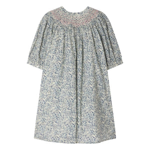 Bonpoint - Ladwiga Fleurie Organic Cotton Drawstring Dress | Prussian Blue