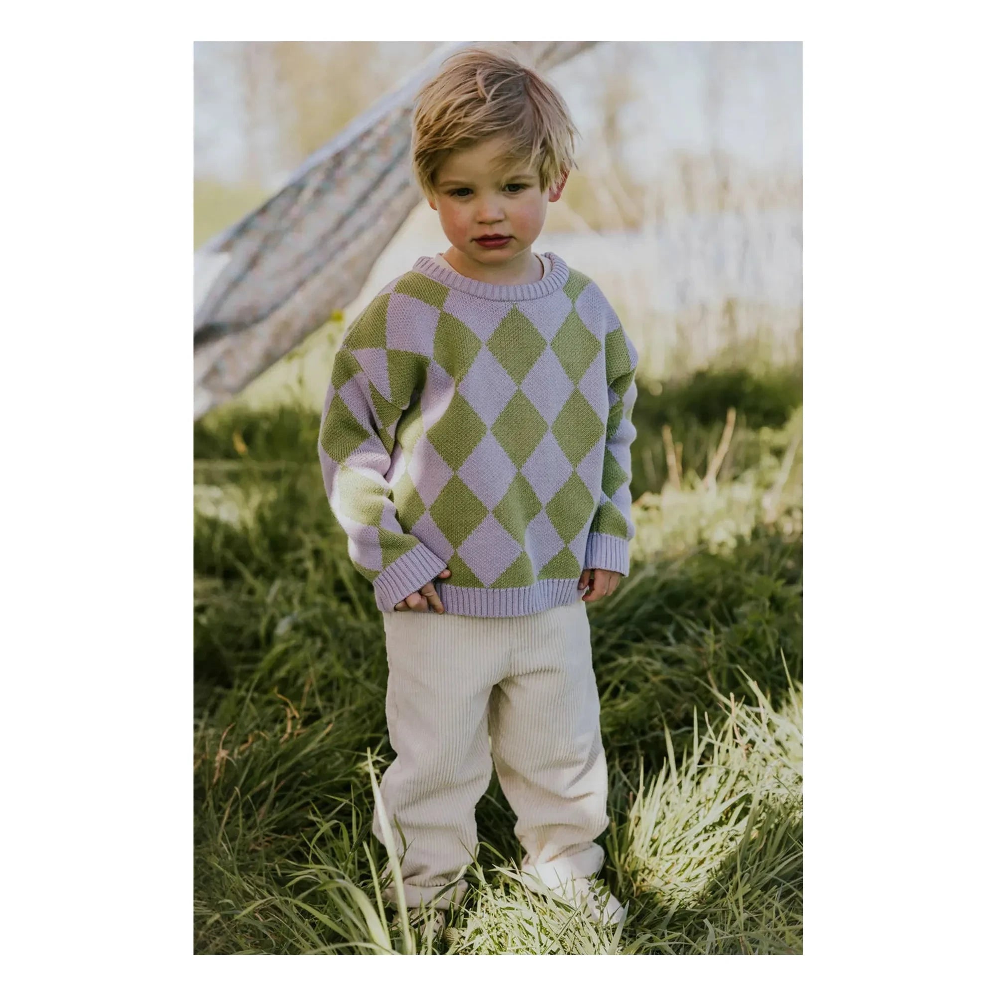 Yuki - Organic Cotton Checkered Sweater | Lilac
