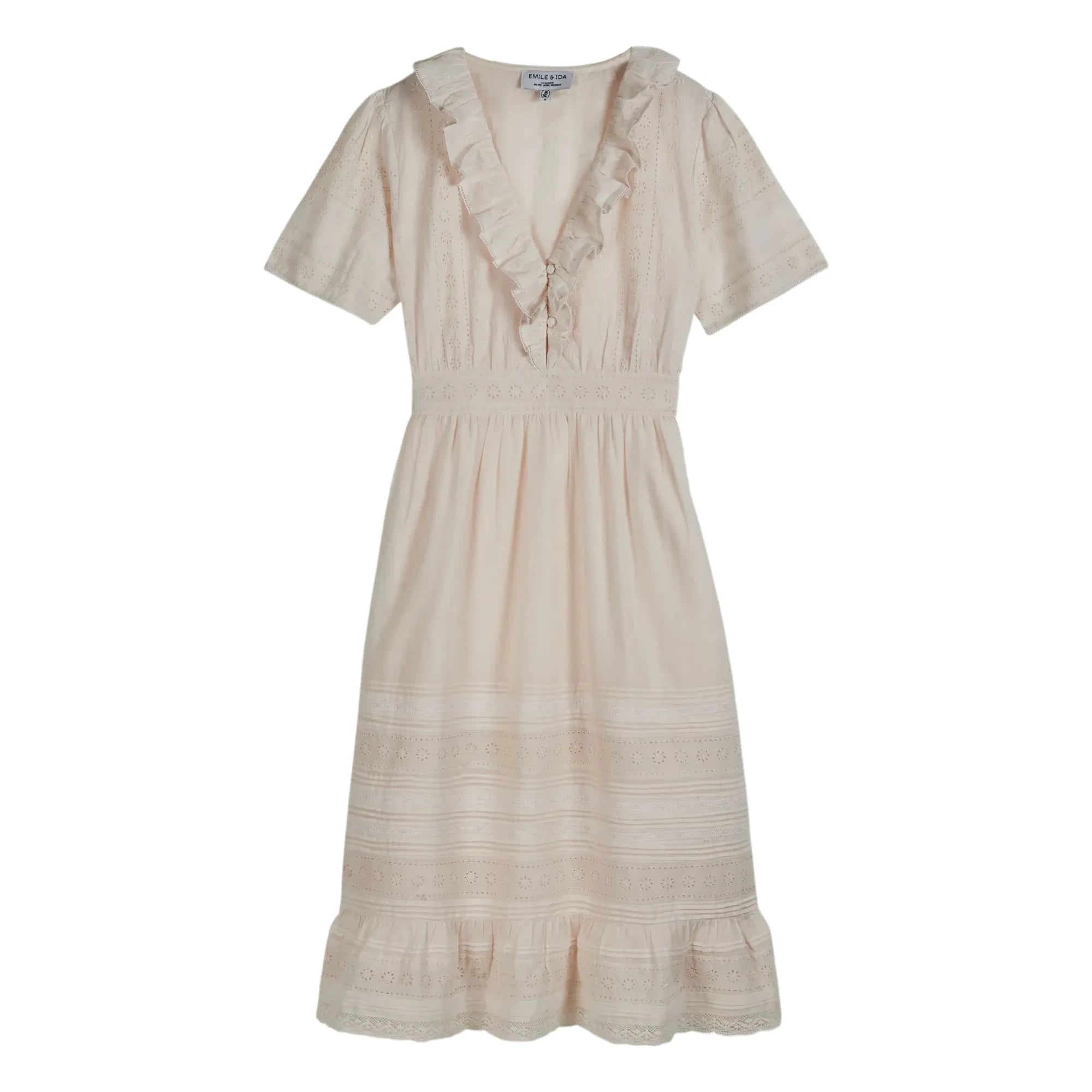 Emile et Ida - Broderie Anglaise Cotton Dress | Cream
