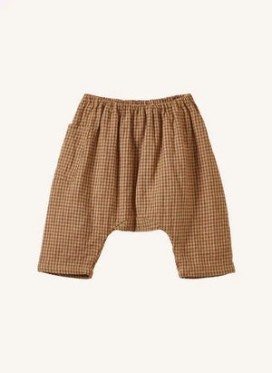 Caramel - Ficus Check Linen Harem Pants | Terracotta