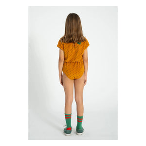 Piupiuchick - Organic Cotton Terry Heart-Print Romper | Camel