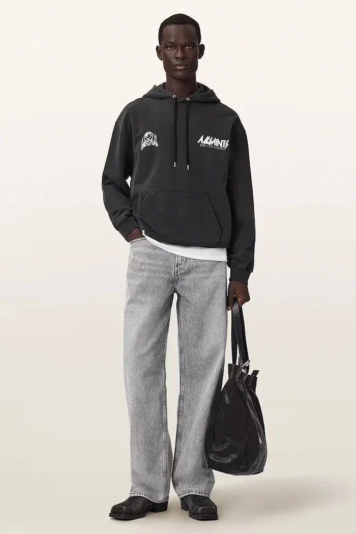 AllSaints pamuklu kapüşonlu erkek sweatshirt CHROMIUM
