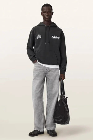 AllSaints pamuklu kapüşonlu erkek sweatshirt CHROMIUM