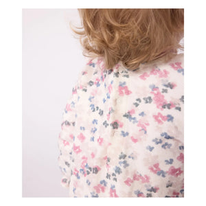 Petit Bateau - Organik pamuklu çiçek desenli boyundan bağlamalı elbise | Ekru