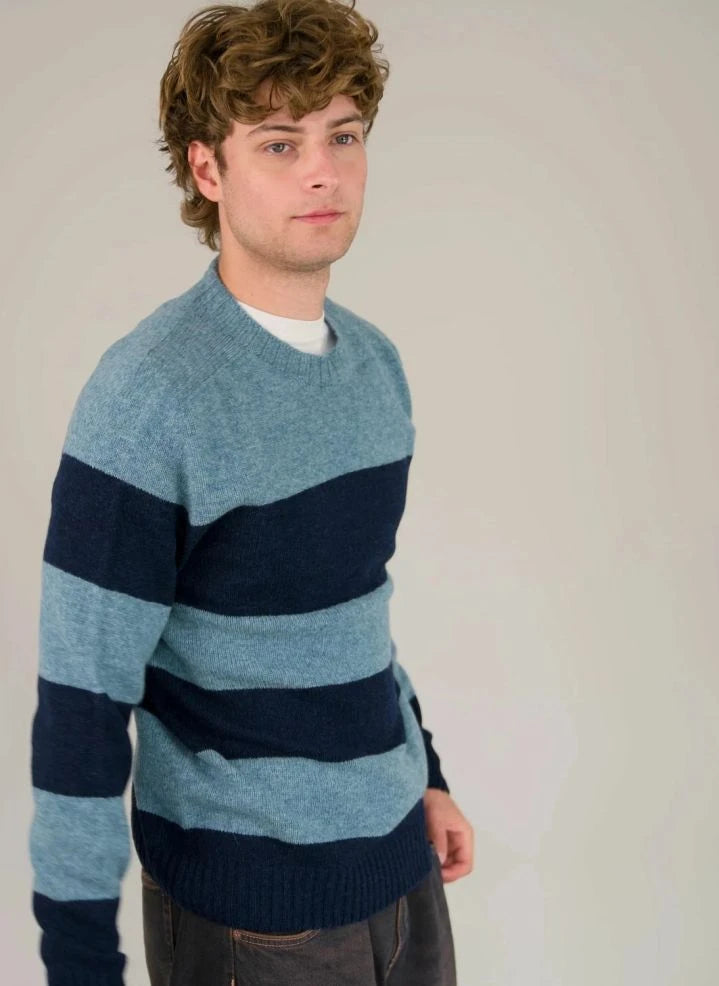 Origin Knitwear - Striped Wool Seamless Sweater | Blue