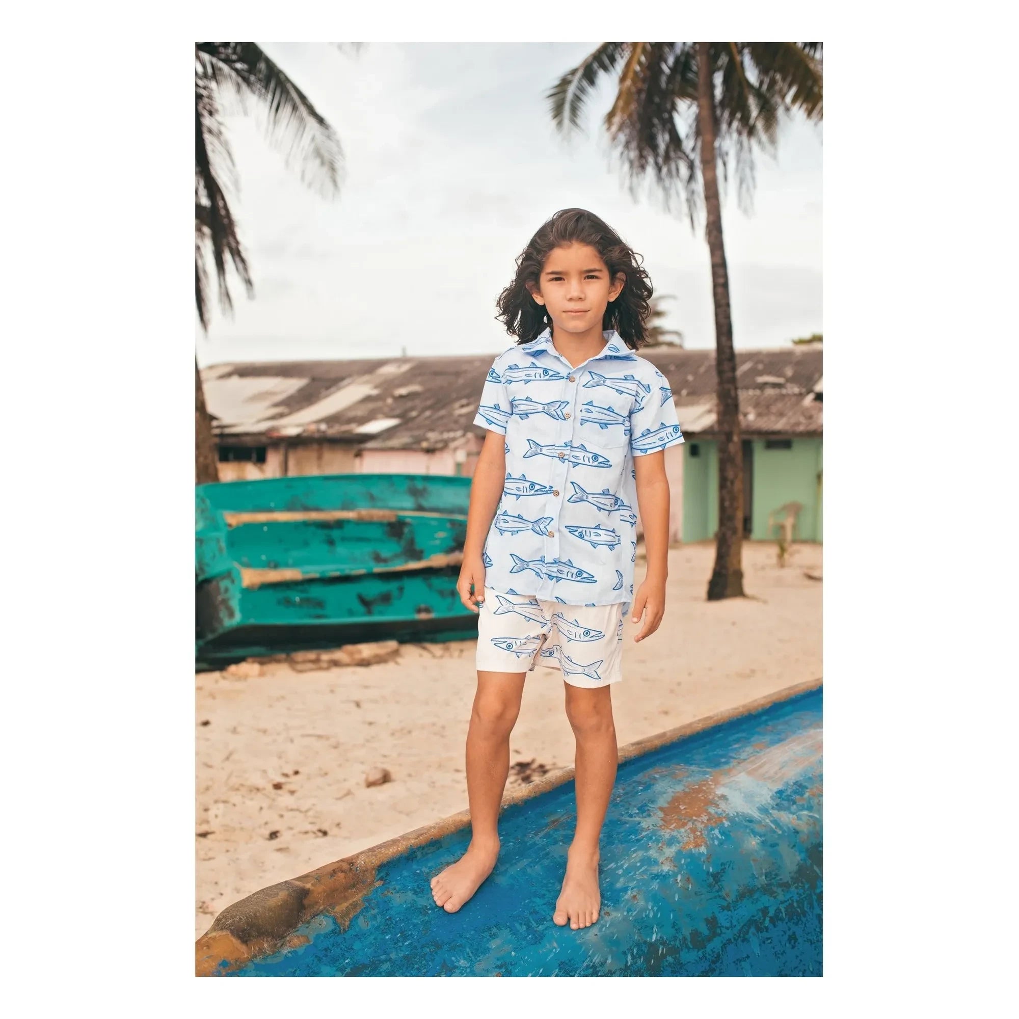 Pepita & Me - Guayabera Barracudas Short Sleeve Shirt | Light Blue