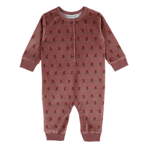 Emile et Ida - Velvet Flower Pattern Romper | Dark Purple