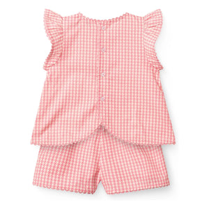Copenhagen Colors - Pied de Poule Organic Cotton Top and Shorts Set | Powder Pink