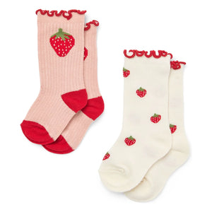 Flöss - 2 Pairs of Pointelle Vigga Strawberry Socks Set | Pink