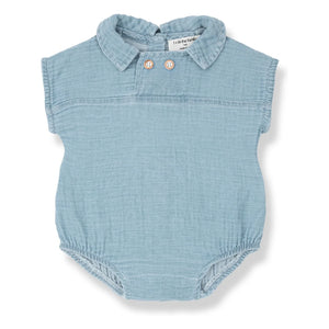 1+ in the family - Denim Claudine Collar Romper Zacinto | Light Blue