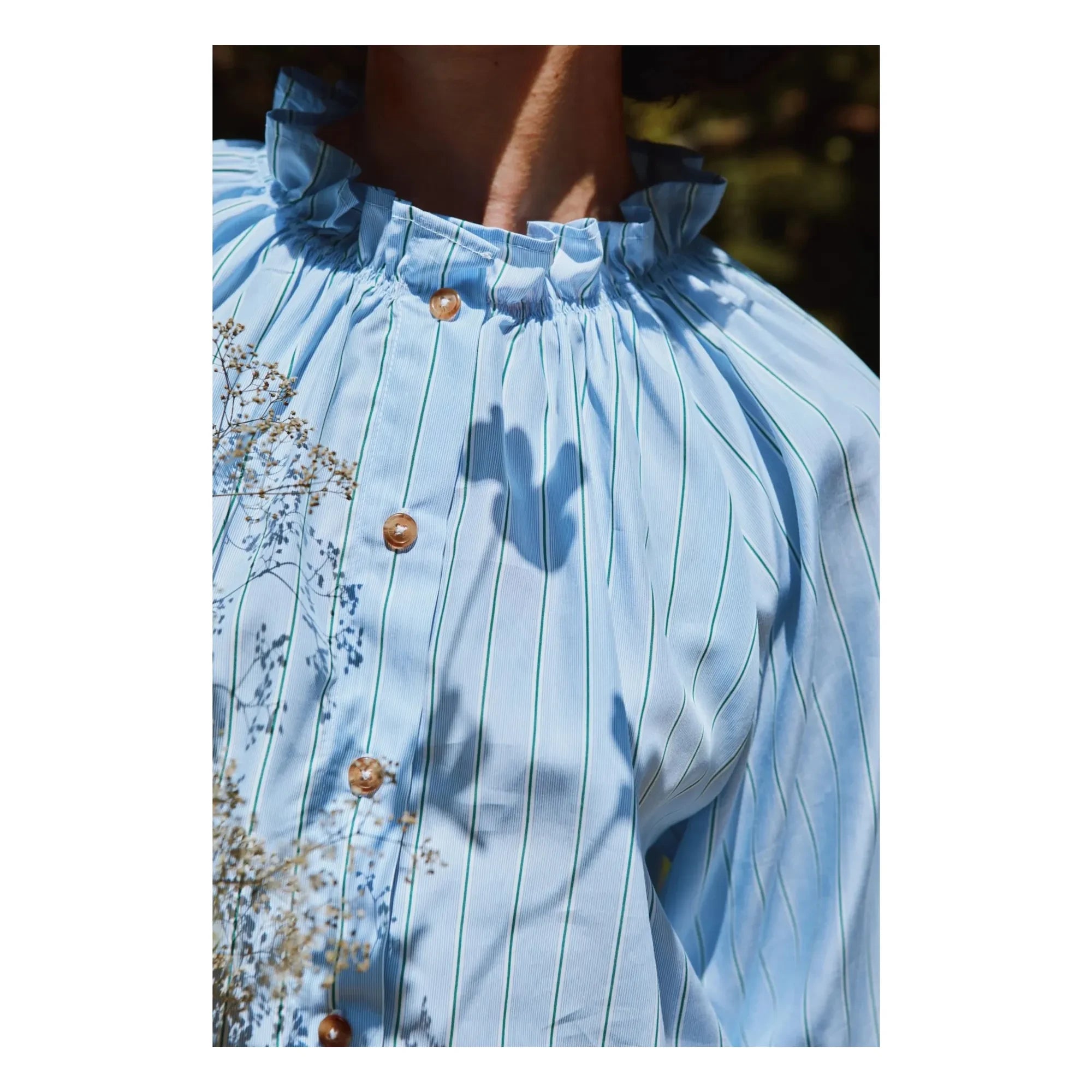 Poudre Organic - Gingham Striped Blouse | Green