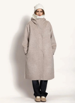 Smallable Woman - Equinoxe Wool Hooded Coat | Pearl grey