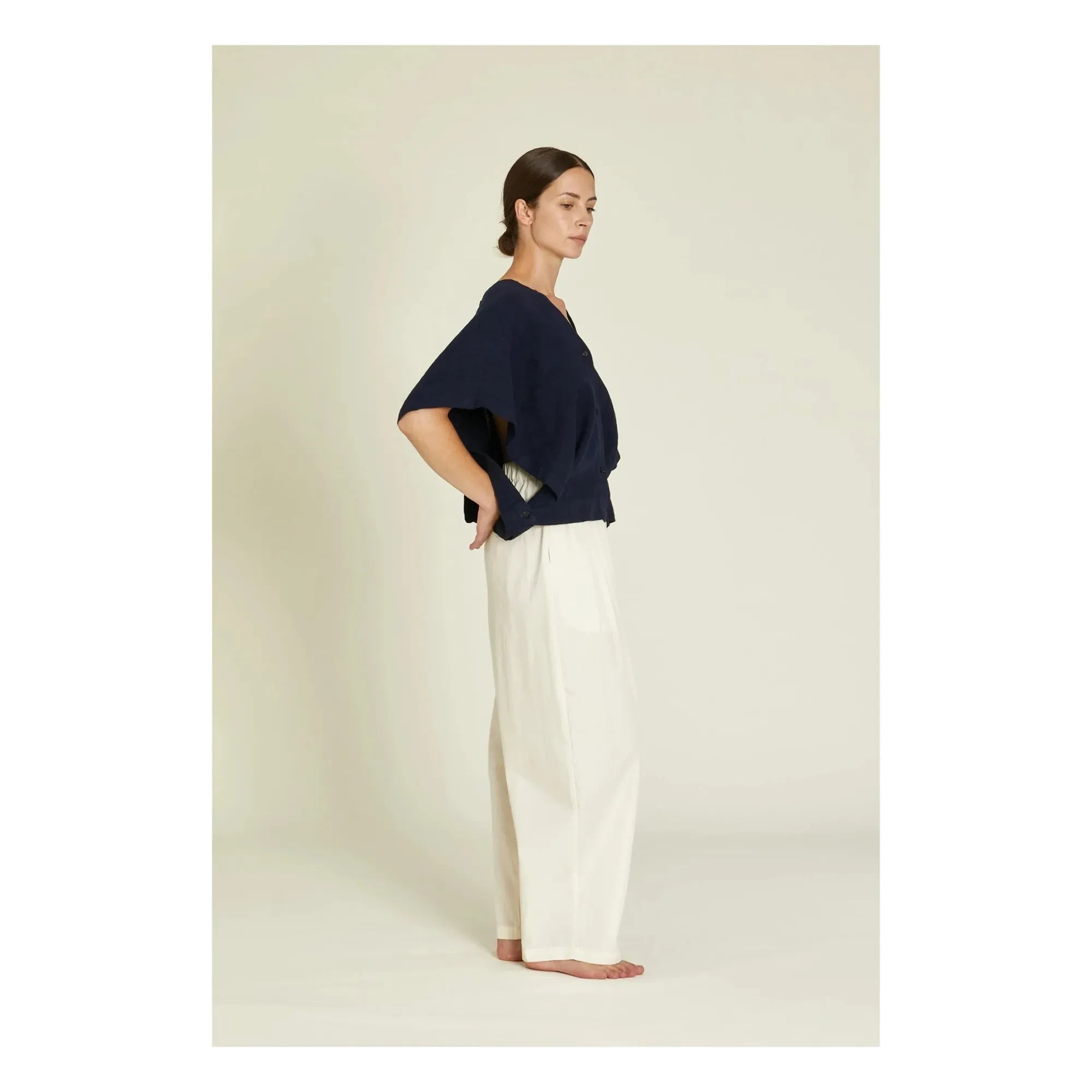 Black Crane - Origami Linen Top | Navy