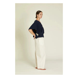 Black Crane - Origami Linen Top | Navy