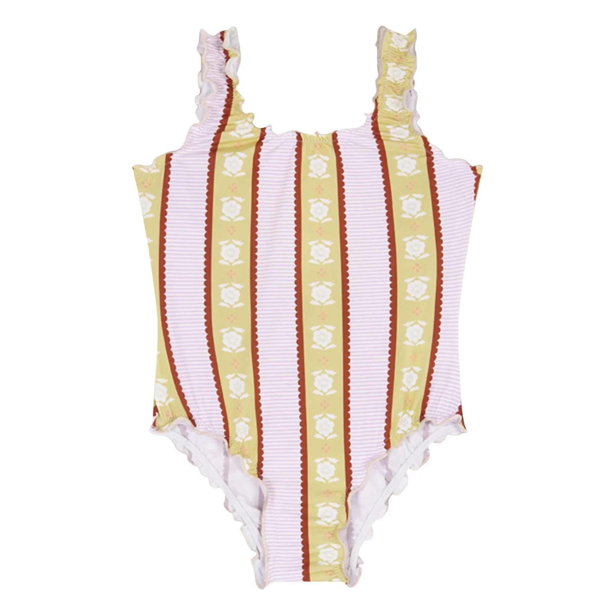 birinit - Caspe Striped Swimsuit with Flowers | Pale Pink