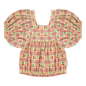 Piupiuchick - Yellow | Ruffled Cherry Pattern Blouse