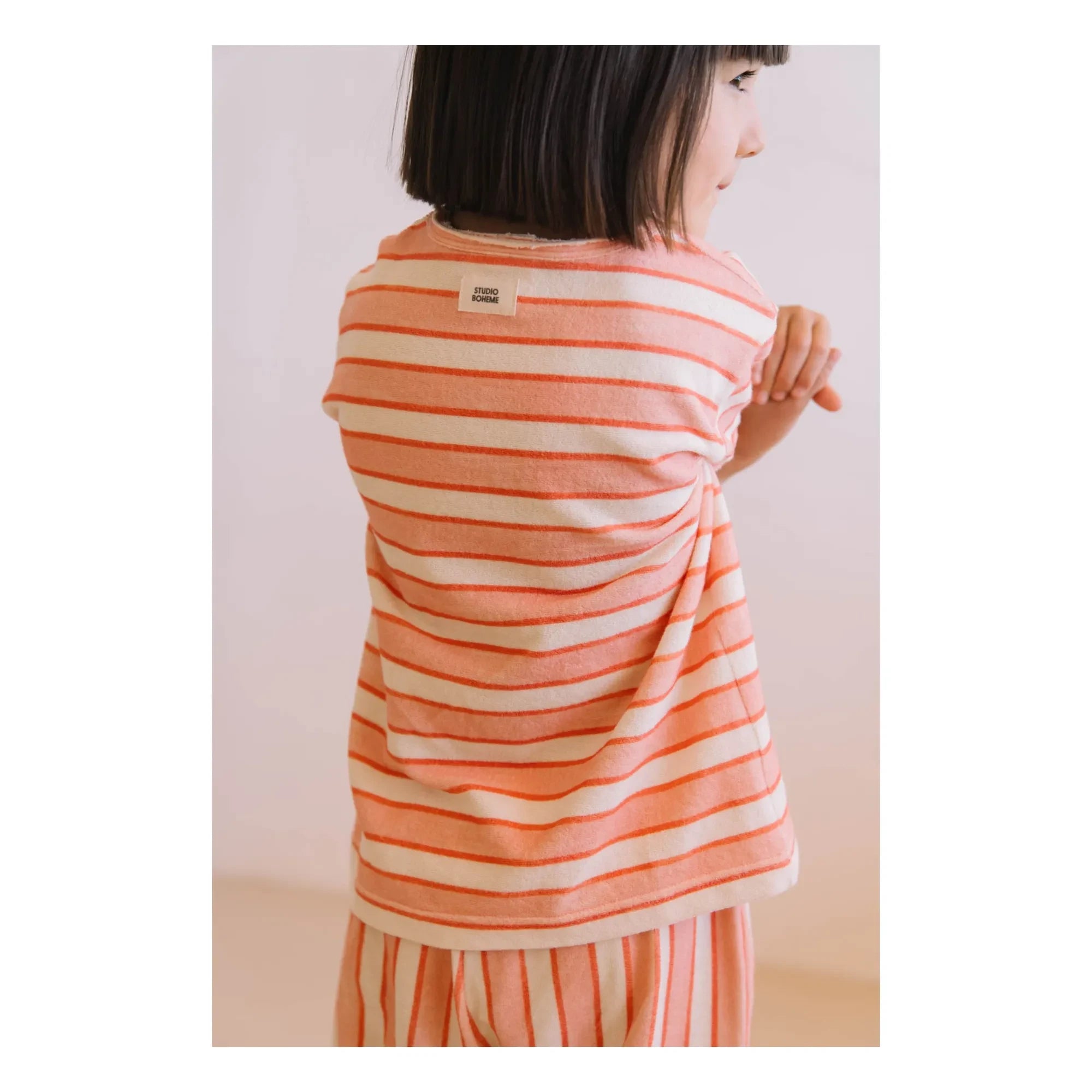 Studio Bohème - Basic Striped Organic Cotton T-Shirt | Pink