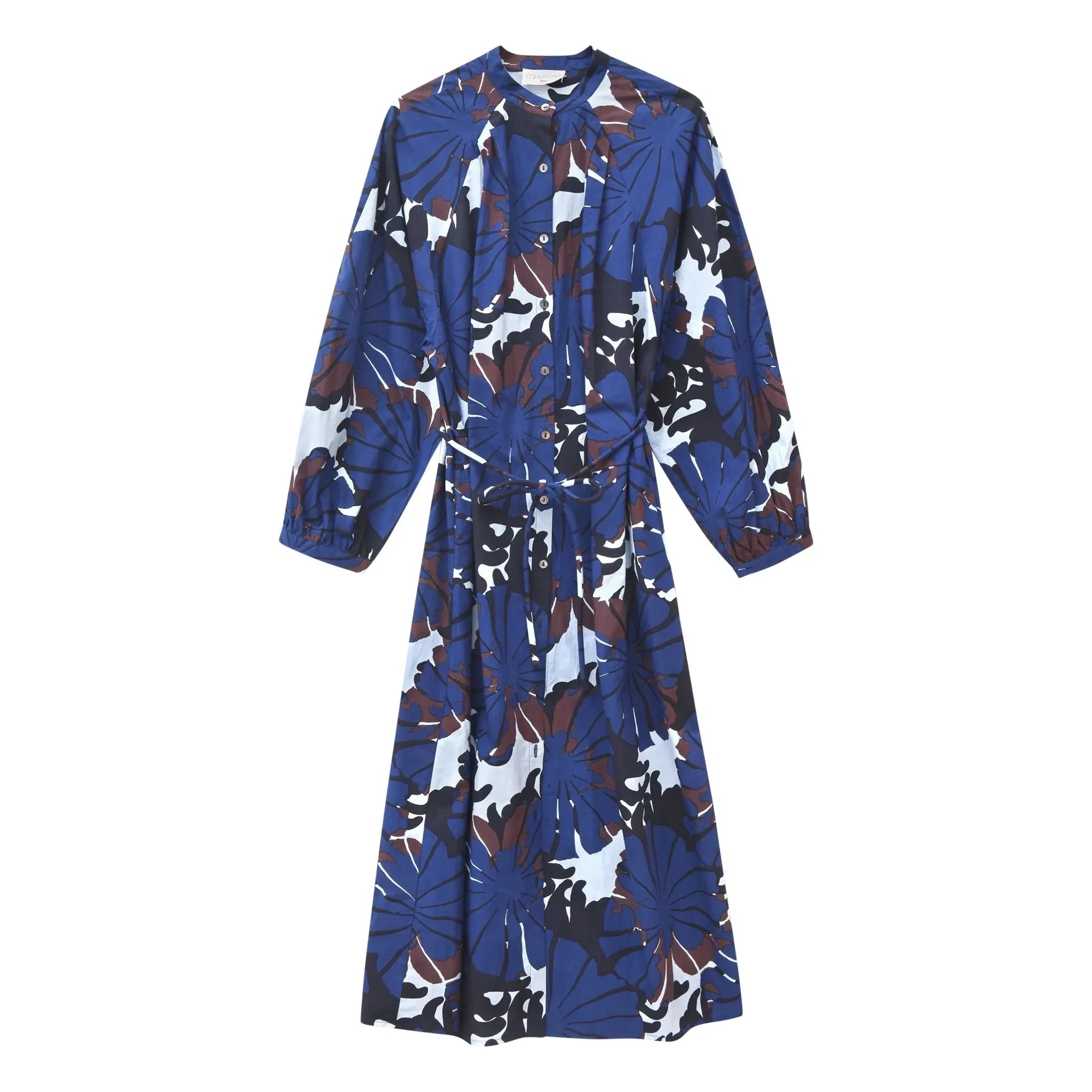 Mapoésie - Eulalie Poppy Cotton Poplin Dress | Blue