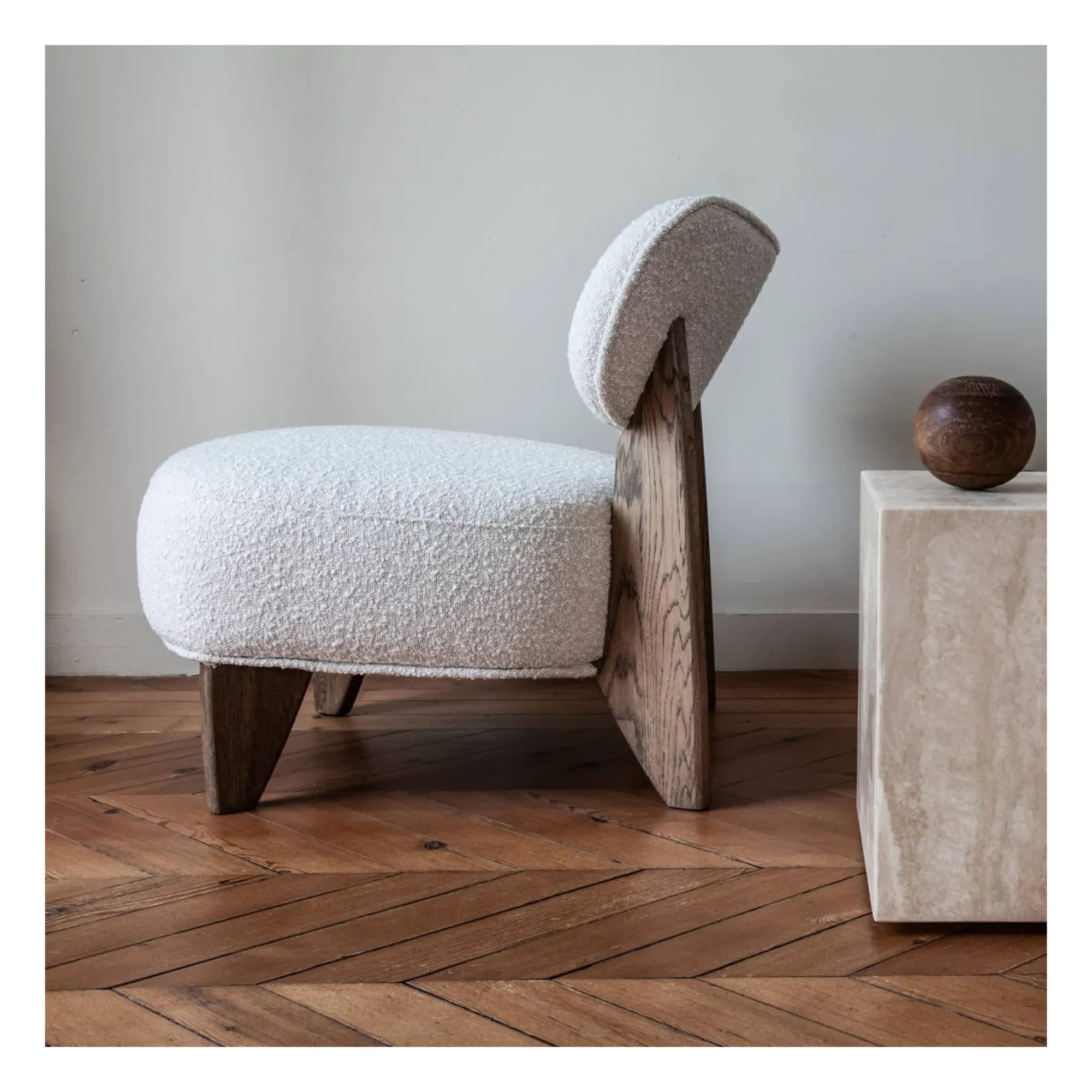 Panac Edition - Nicolo Bouclé and Ash Oak Armchair - 65 cm | Off-White