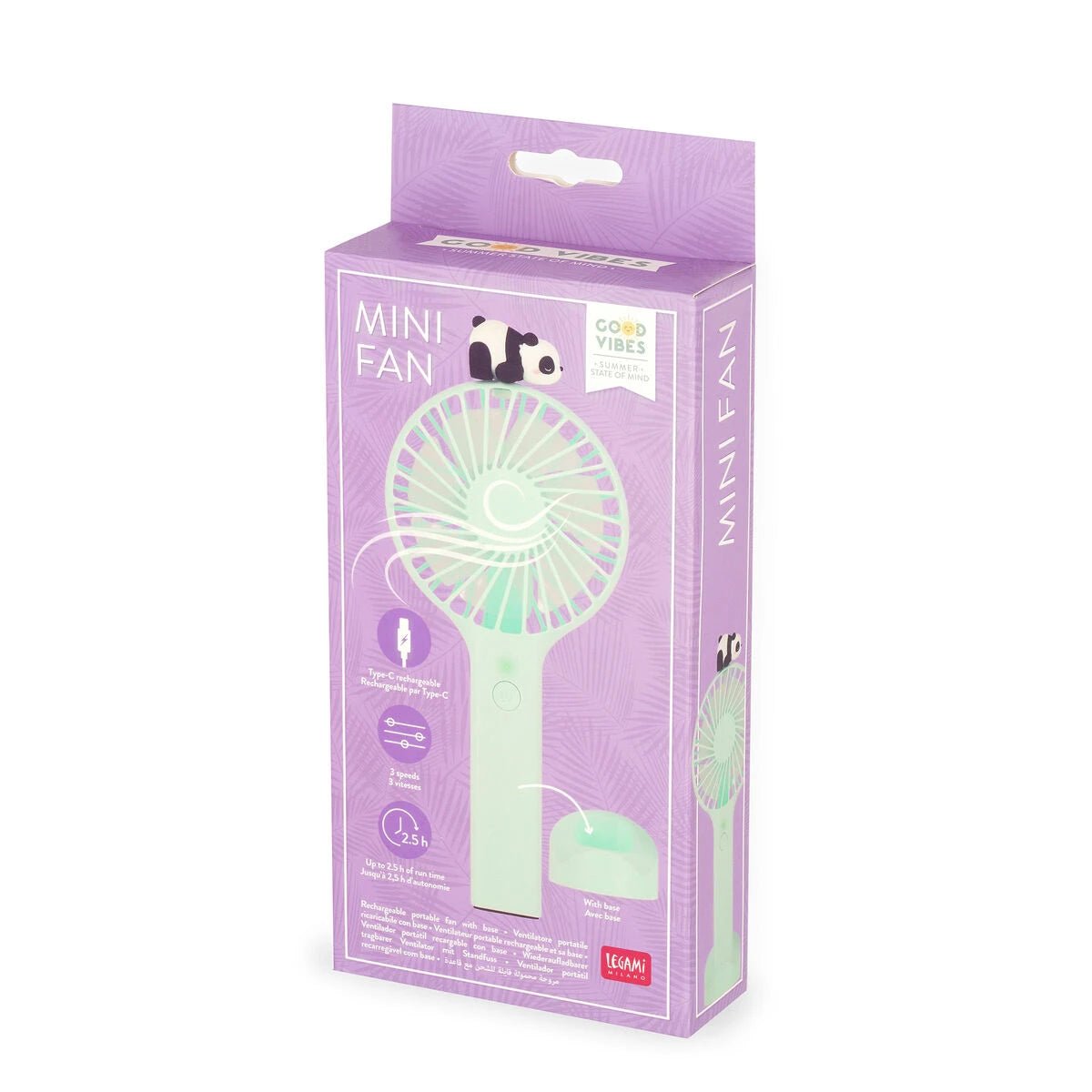 Legami - Rechargeable Portable Fan with Base - Mini Fan