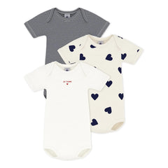 Petit Bateau - 3-Pack 'Je T'aime' Organic Cotton Bodysuits | Ecru