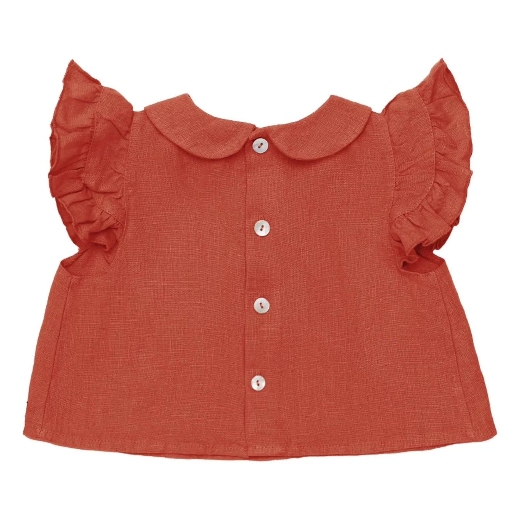 Donsje - Mimi Linen Blouse, Claudine Collar | Light Red