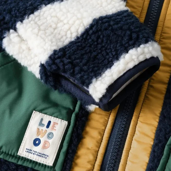 Liewood - Noam Striped Sherpa-Style Jacket, Made from Recycled Fibers | Navy