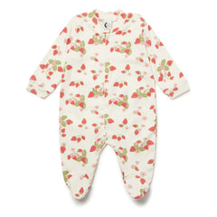 Sleepy Doe - Ayaklı Pijama Çilek Organik Pamuk | Ekru