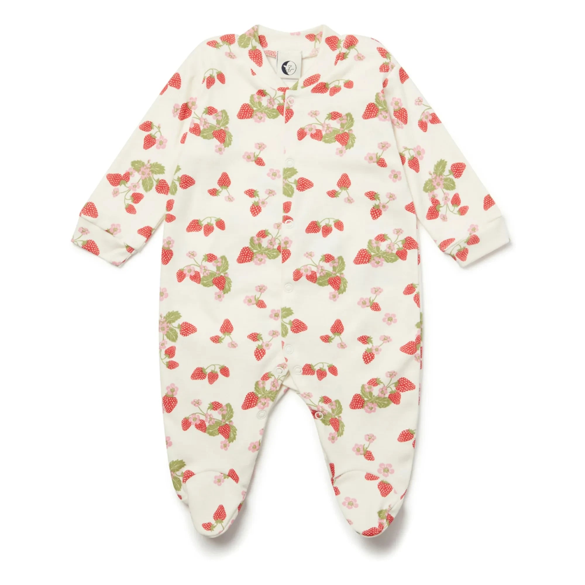 Sleepy Doe - Ayaklı Pijama Çilek Organik Pamuk | Ekru