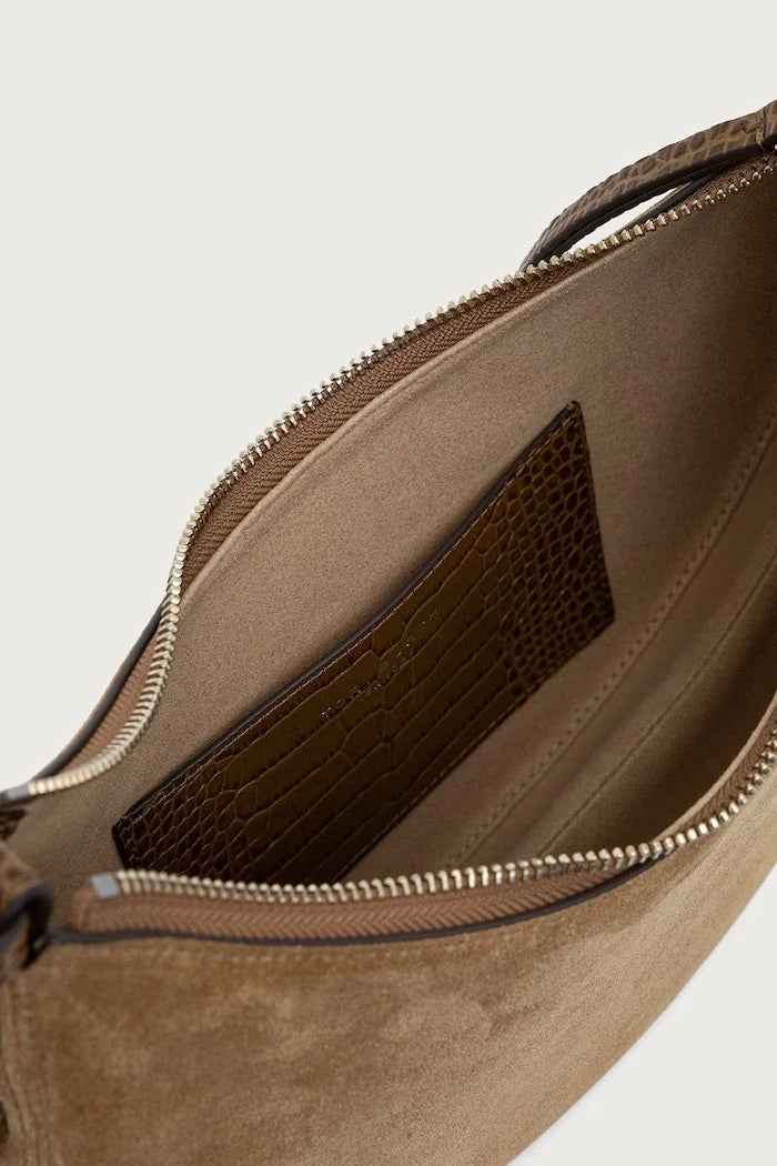 Tory Burch Romy Half Moon süet kadın crossbody çanta