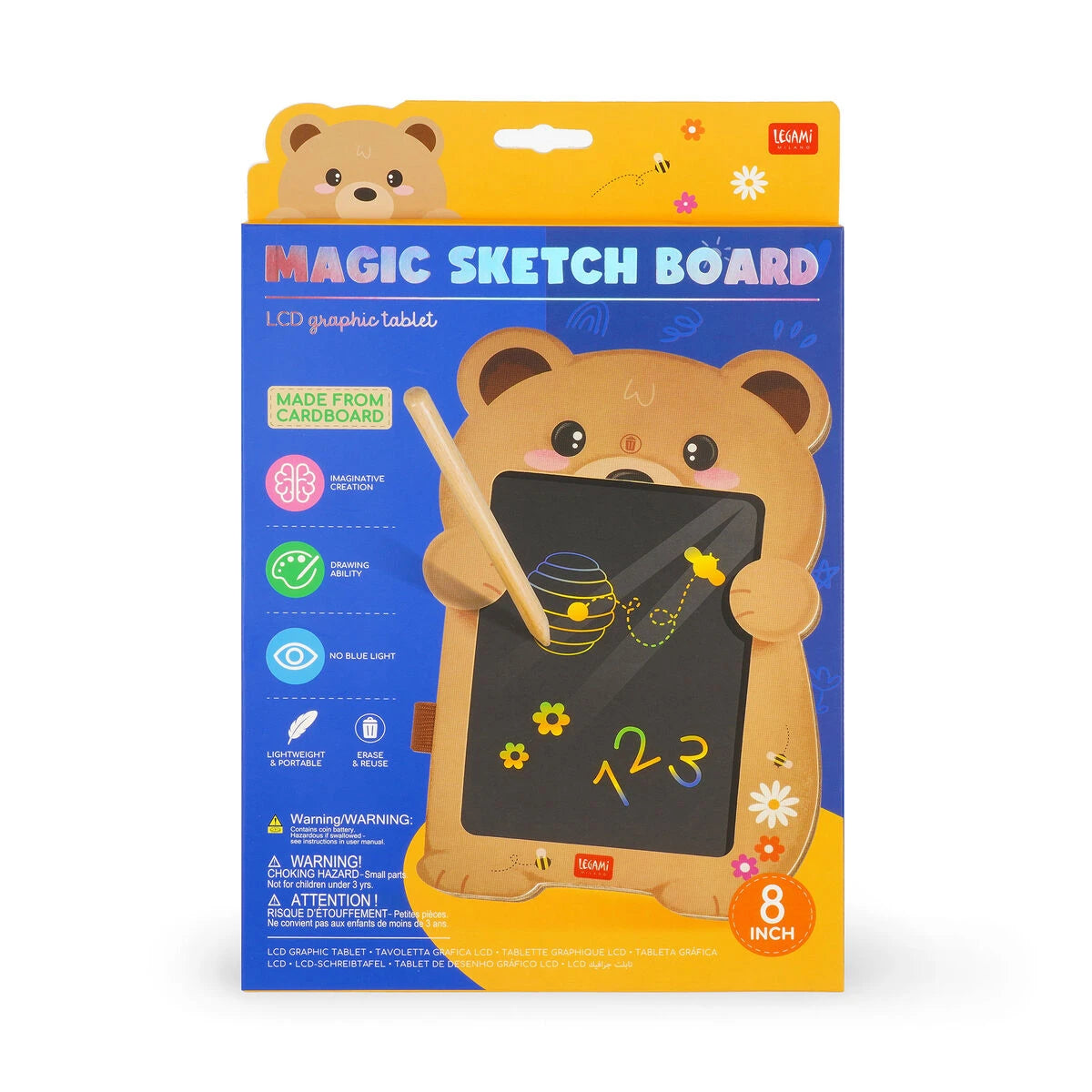Legami - Teddy Bear Portable LCD Drawing Board in Cardboard - Magic Sketch Board
