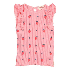 Búho - Striped Strawberry Organic Cotton Top | Light Pink